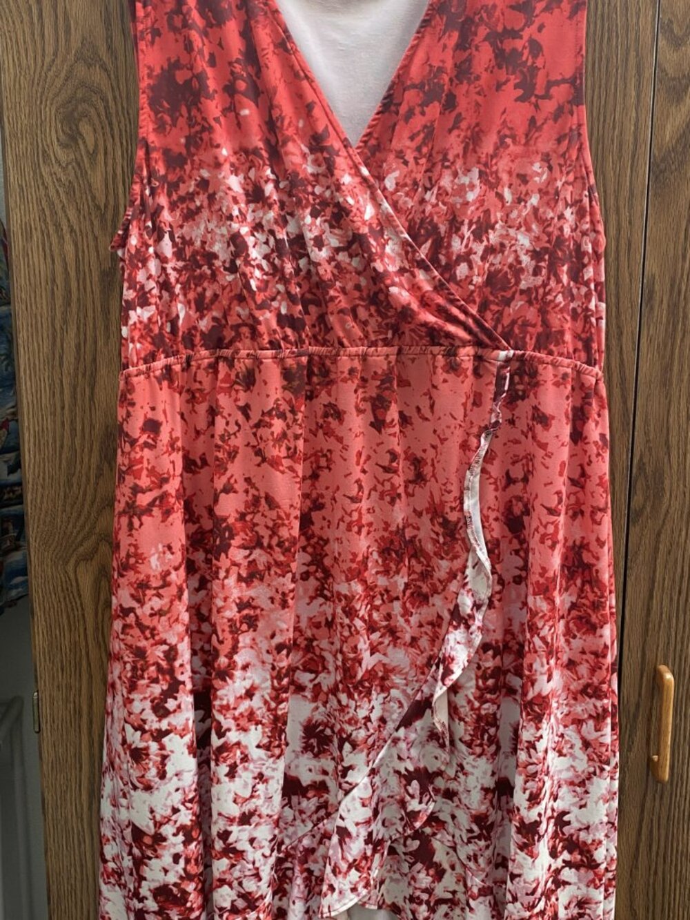 Victoria Harbour Red and White Floral Faux-Wrap High-Low Dress XXL